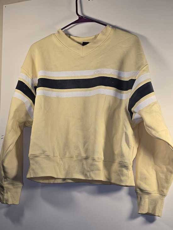 wild fable Sweaters - Yellow & Blue Striped Women's Preppy Fleece Pullover Sweater